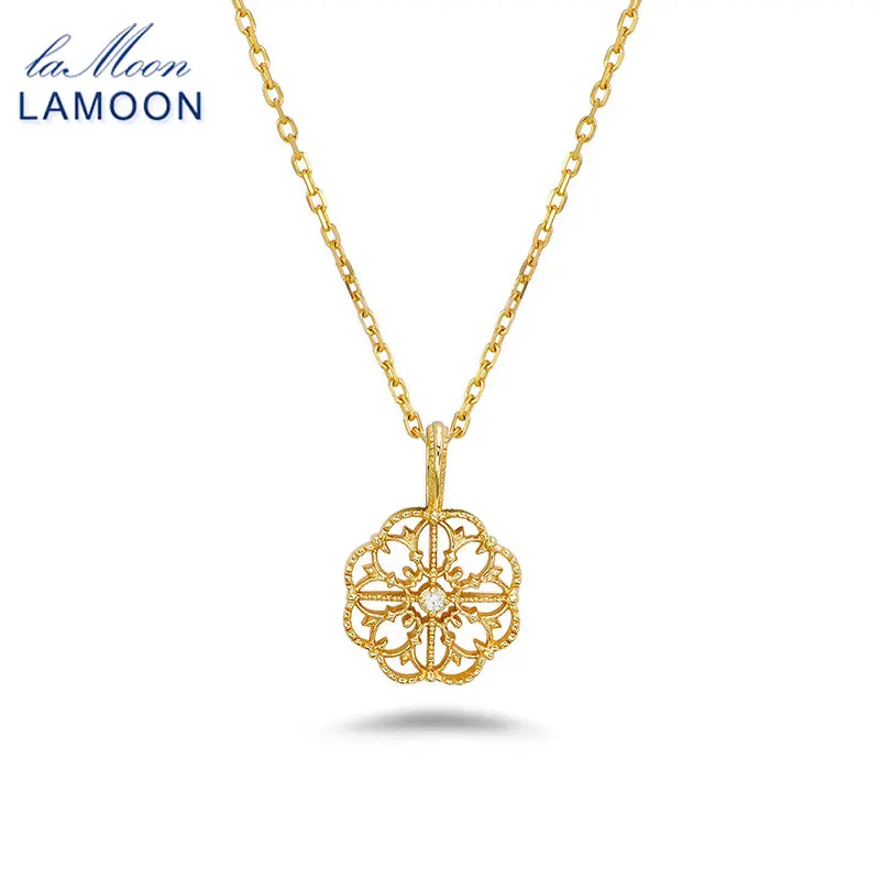 

LAMOON Vintage Exquisite Medieval Flower Petals Hollow Pattern Pendant Necklace 925 Sterling Silver Gold Plated Fine Jewelry