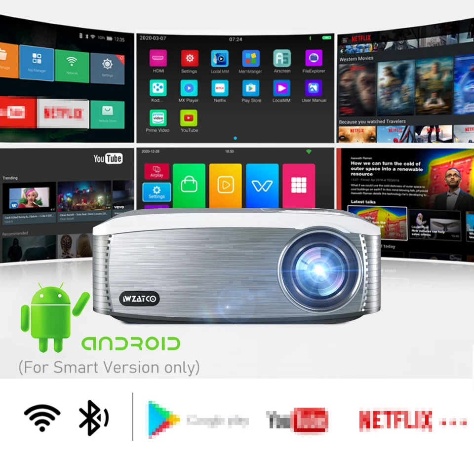 WZATCO C6A 300inch Android 9.0 WIFI 5G Full HD 1920*1080P LED Projector Video Proyector Home Theater Cinema Smart Phone Beamer