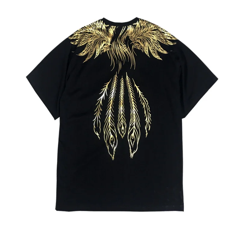 Summer Chinese Gold Silver Phoenix Print Hip Hop Tshirt Men Casual Loose T-shirts Fashion Streetwear Couple Matching Clothes