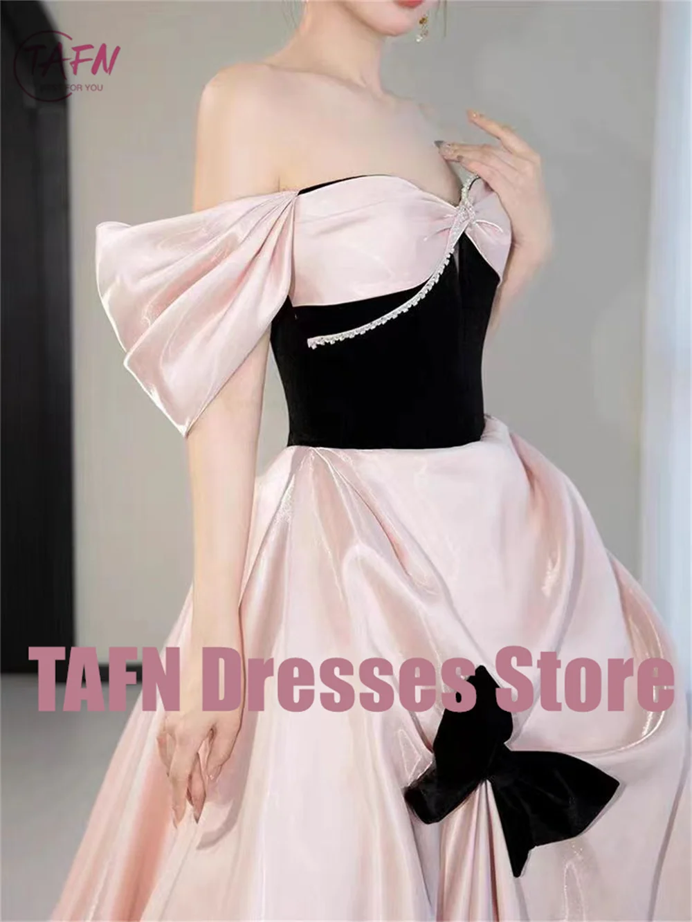 TAFN Korea Princess Pink Wedding Dressses Off the Shoulder Bow A-line Bridal Ball Gown Elegant Lovely Wedding Reception Dresses