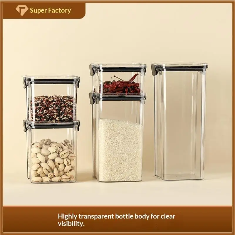 Square Thickened Clear Plastic Airtight Storage Jar Transparent Container For Snacks Grains Dry Food Organization