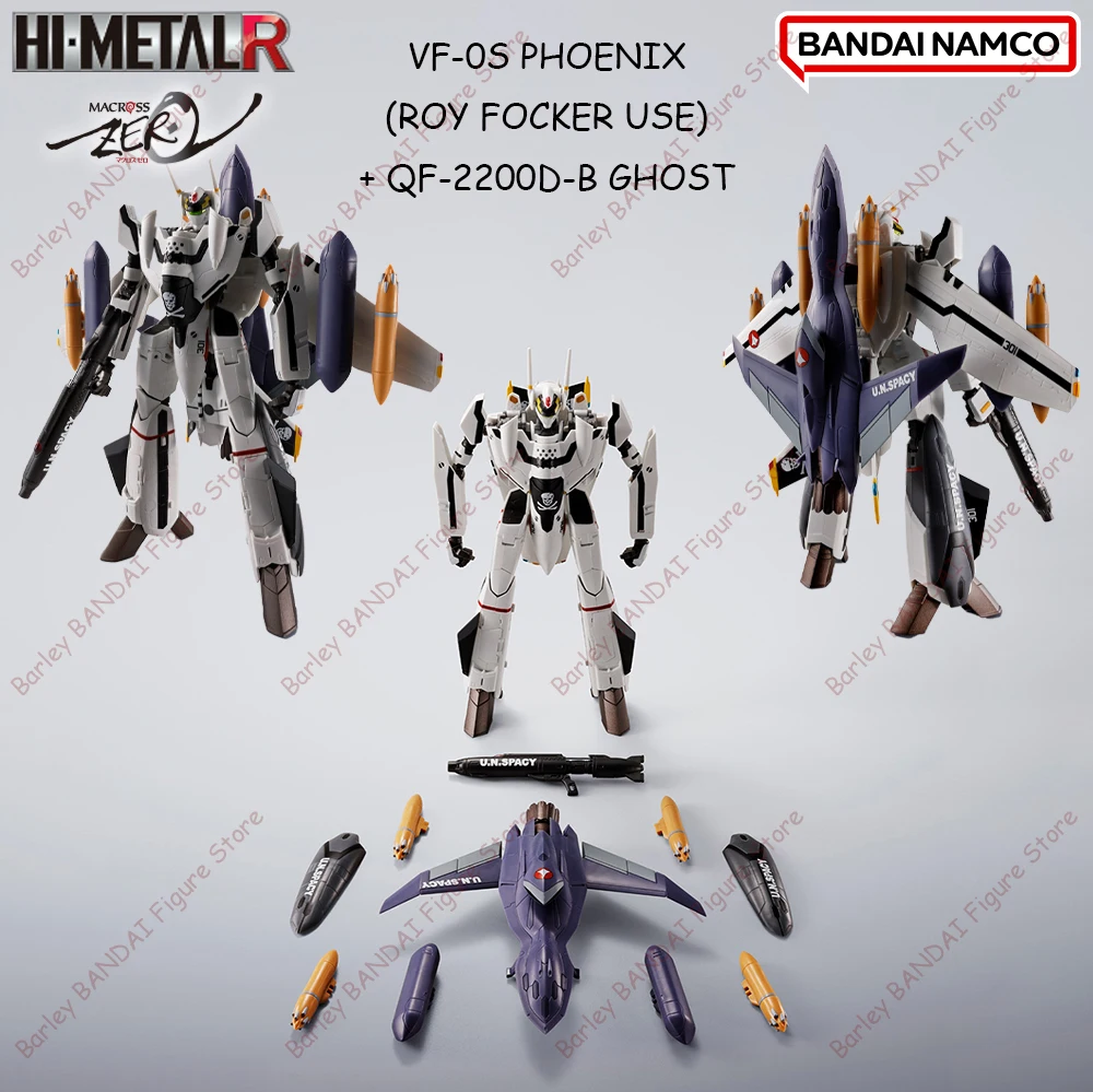 Original en stock BANDAI Macross Zero VF-0S PHOENIX (ROY FOCKER USE)+QF-2200D-B GHOST Figuras de acción en caja, modelo de colección, juguetes