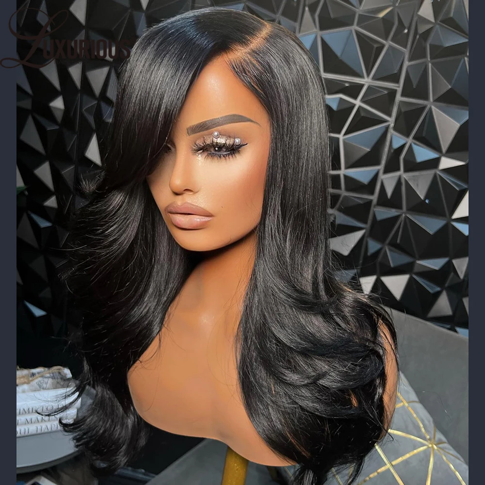 Wear And Go Human Hair Wig Preplucked 4x4 5x5Pre-Cut Lace Closure Wig Human Hair Natural Black Color Layered Wave Human Hair Wig