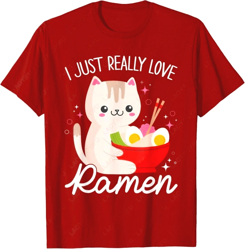 Eu apenas amo ramen gato anime kawaii otaku roupas unissex camiseta de algodão fuuny meowy dos desenhos animados o-pescoço impresso feminino homem topos