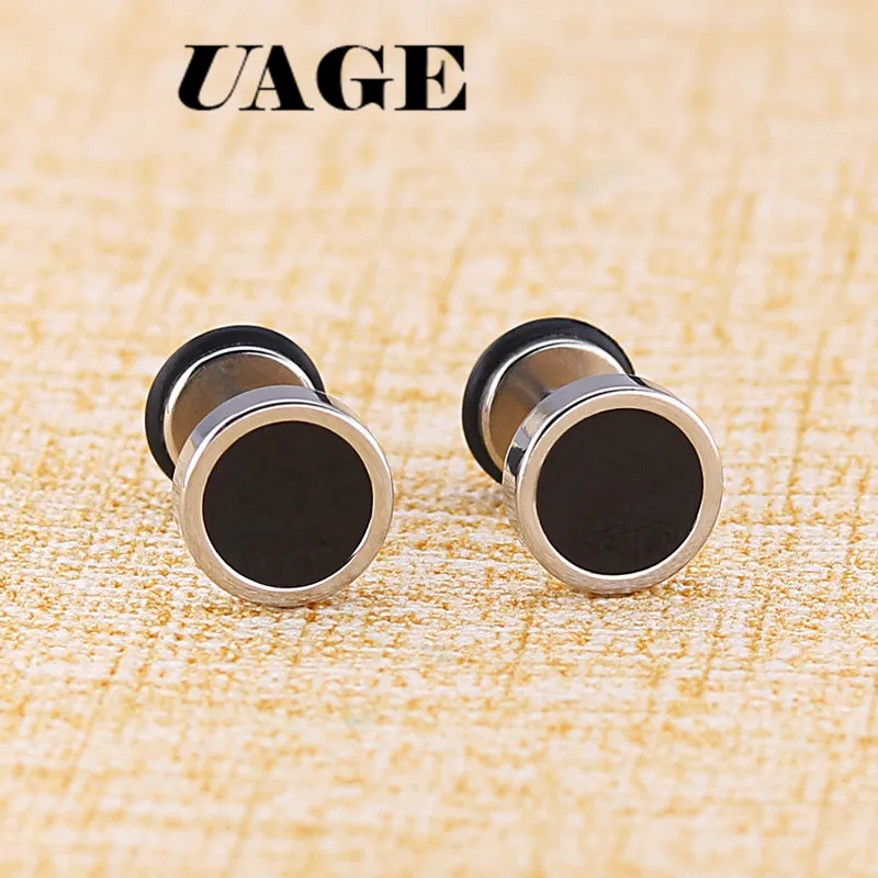 UAGE  2Pcs New Earings Fashion Jewelry Women's Ear Stud Barbell Piercing Punk Men Earrings Black
