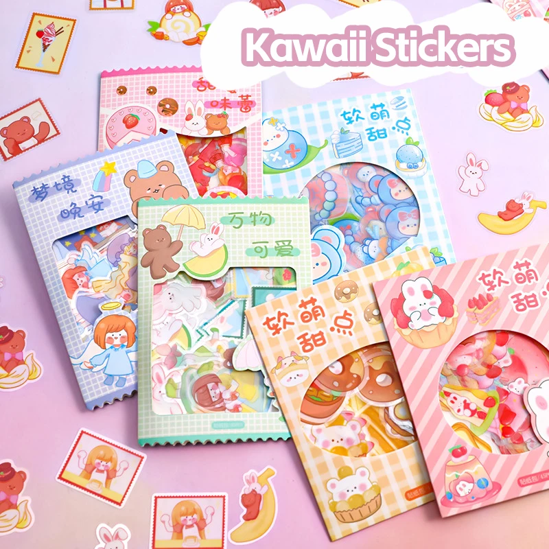 45pcs/Pack Kawaii Stickers Cartoon Foods & Animals Decorative Stickers for Diary Journal Scrapbooking Material Small Pattern