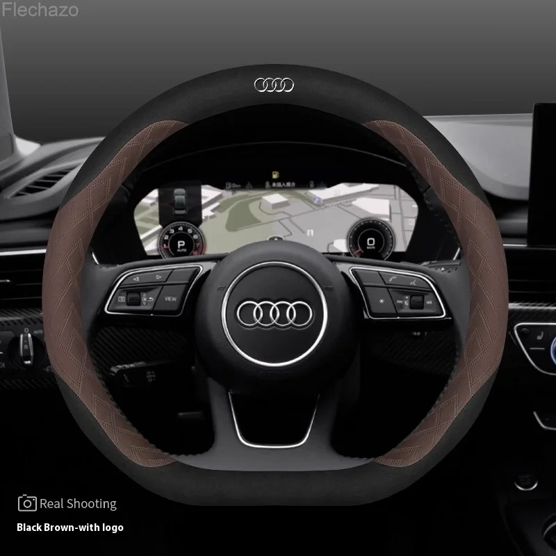 Car Steering Wheel Cover For Audi ABT A1 A2 A3 A4 A5 A6 A7 A8 Q2 Q3 Q4 Q5 Q7 Q8 TT RS3 RS4 RS5 RS6 RS7 S3 S4 S5 S6 S7 S8 S line view 2