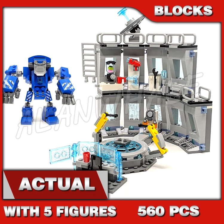 560 pçs super lutadores revengres terno de ferro salão de armadura laboratório modular mk outrider 11260 blocos de construção brinquedo compatível com modelo