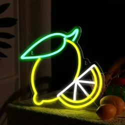 Lemon LED Neon Light Sign for Wall Decor Fruits Light Up Signs for Home Bedroom Kids Room Party Christmas Decor