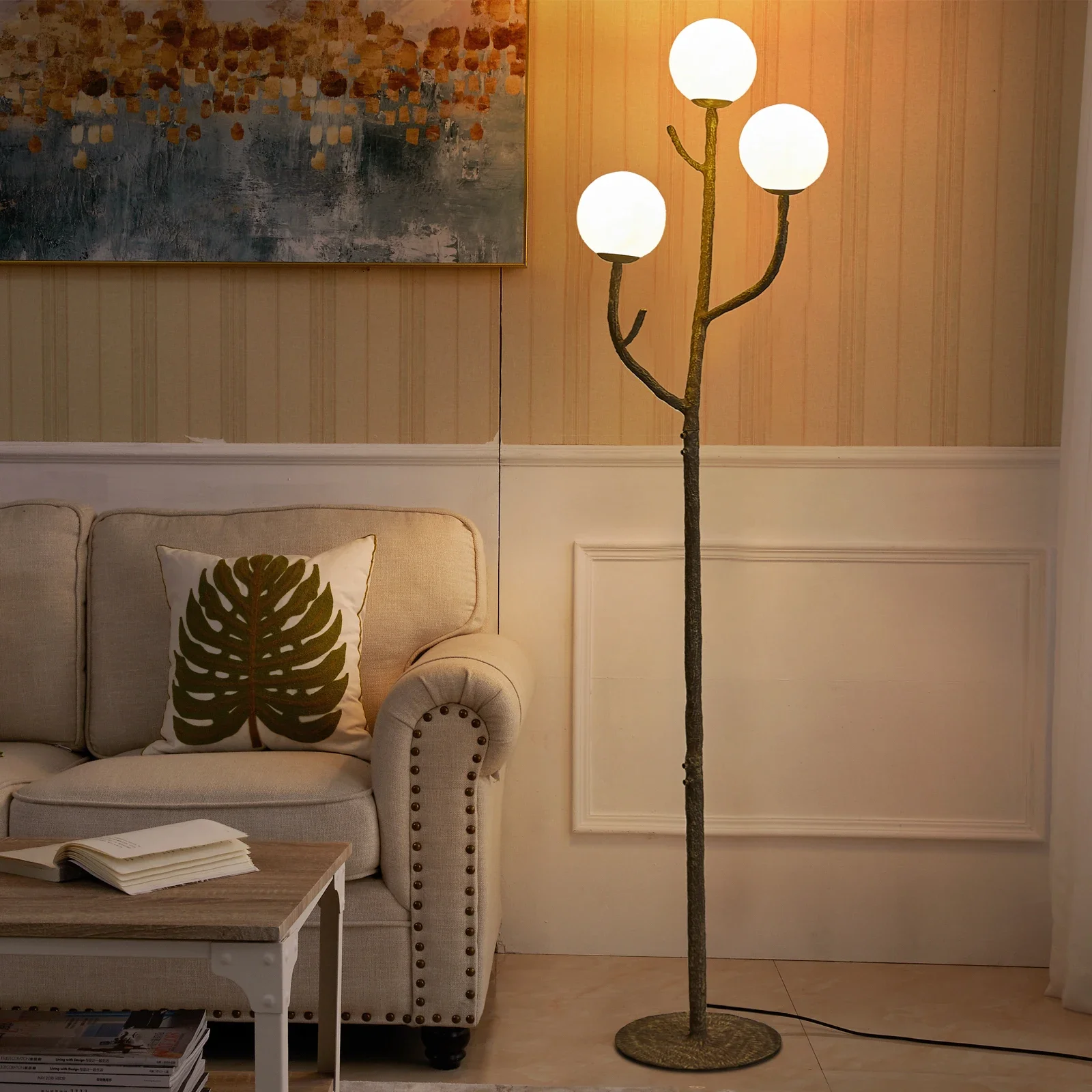 E12 Branch Floor Lamp Handcrafted Metal Nature Inspired Branch White Moon Light Nordic Tree Lamp Branch Floor Standing Light