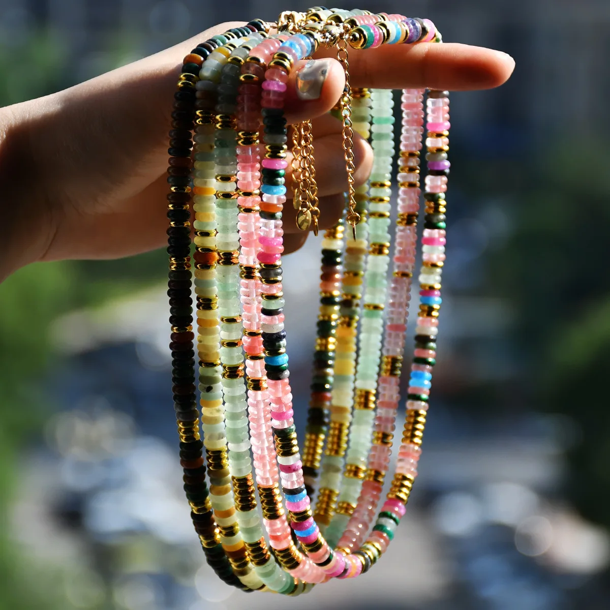 

New Colored Natural Stone Beads Necklace for Women Bohemian Summer Light Luxury Collarbone Chain Dopamine Stone Clavicle Choker