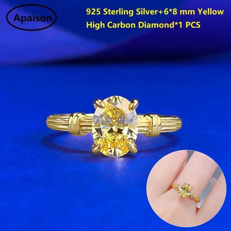

Apaison 6*8 mm Oval Yellow High Carbon Diamond Ring Bridal Wedding Party Gold Plated Rings For Women Fine Jewelry Gift