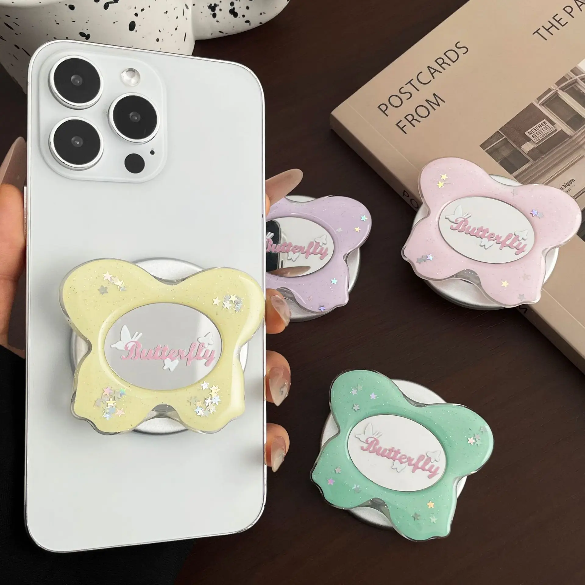 

Korean Cute Cartoon Butterfly Mirror Magnetic Holder Grip Tok Griptok for Magsafe Wireless Charge Case for iPhone Magsafe Stand
