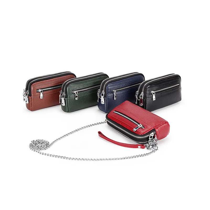 Genuine Leather Women Clutch Purse Chain Crossbody Bag for Ladies Coin Purses Long Zipper wallet female Cowboy messenger bag