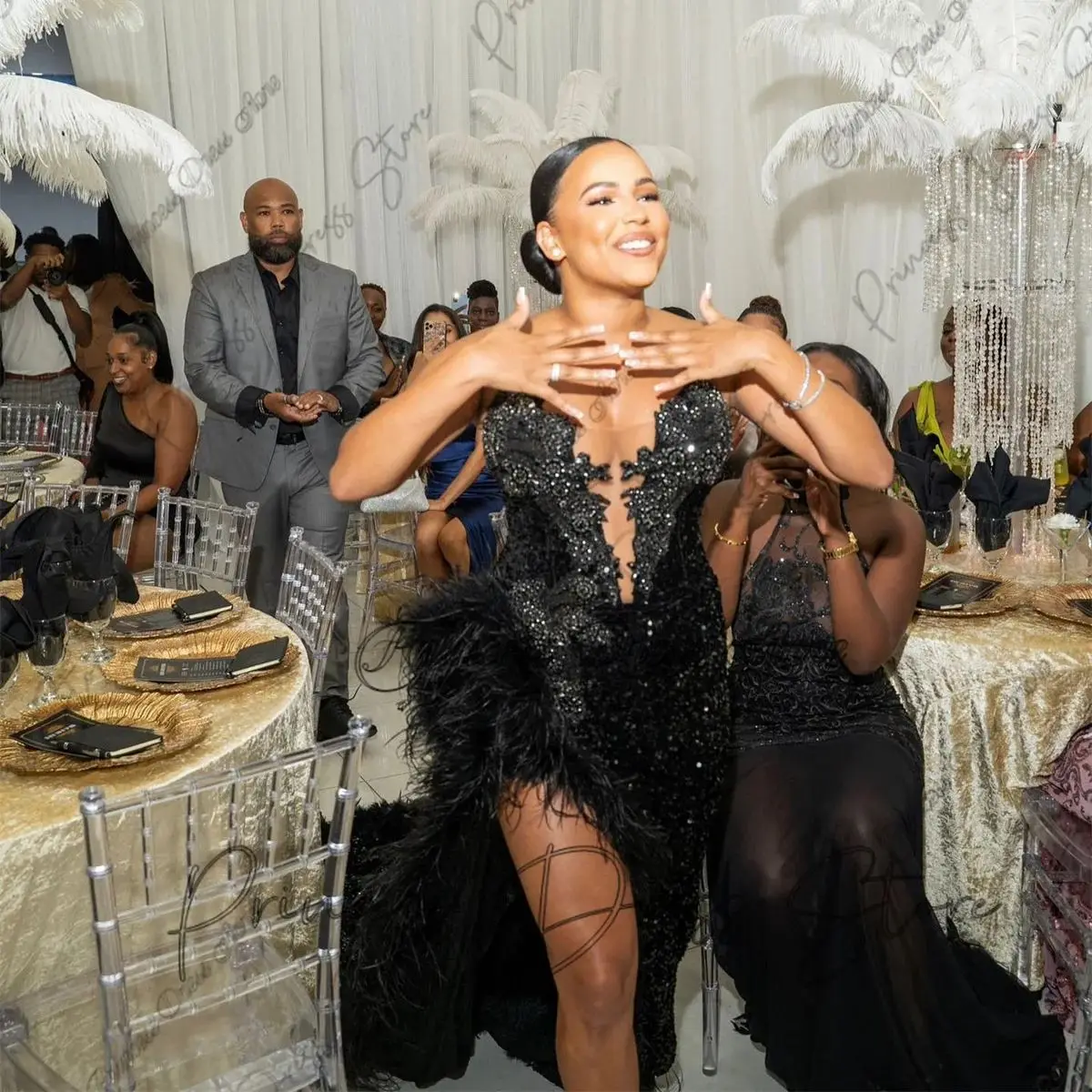 Robes de bal élégantes à paillettes pour filles noires, Sexy, fente latérale, pompons, robes de fête d'anniversaire, robes de soirée sirène personnalisées, 2025