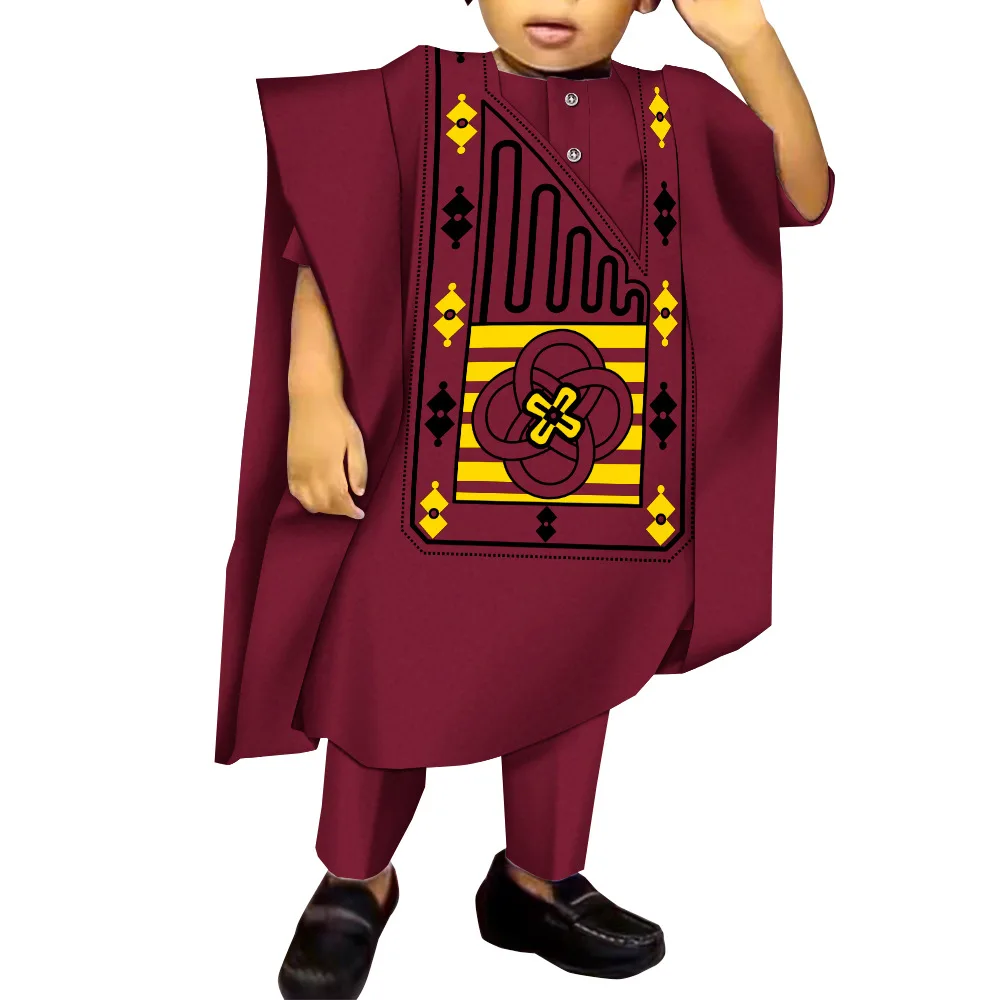 New Trend African Clothes for Kids Bazin Riche Baby Boys Outfits Wax Robes Top and Pants Sets Children Clothing Party Wedding