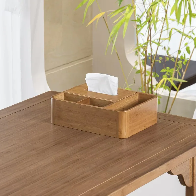 

Desktop Tissue Box, Bamboo Tissue Holder, Waterproof Moisture-Proof Box, Sturdy Durable Organizer for Home or Office