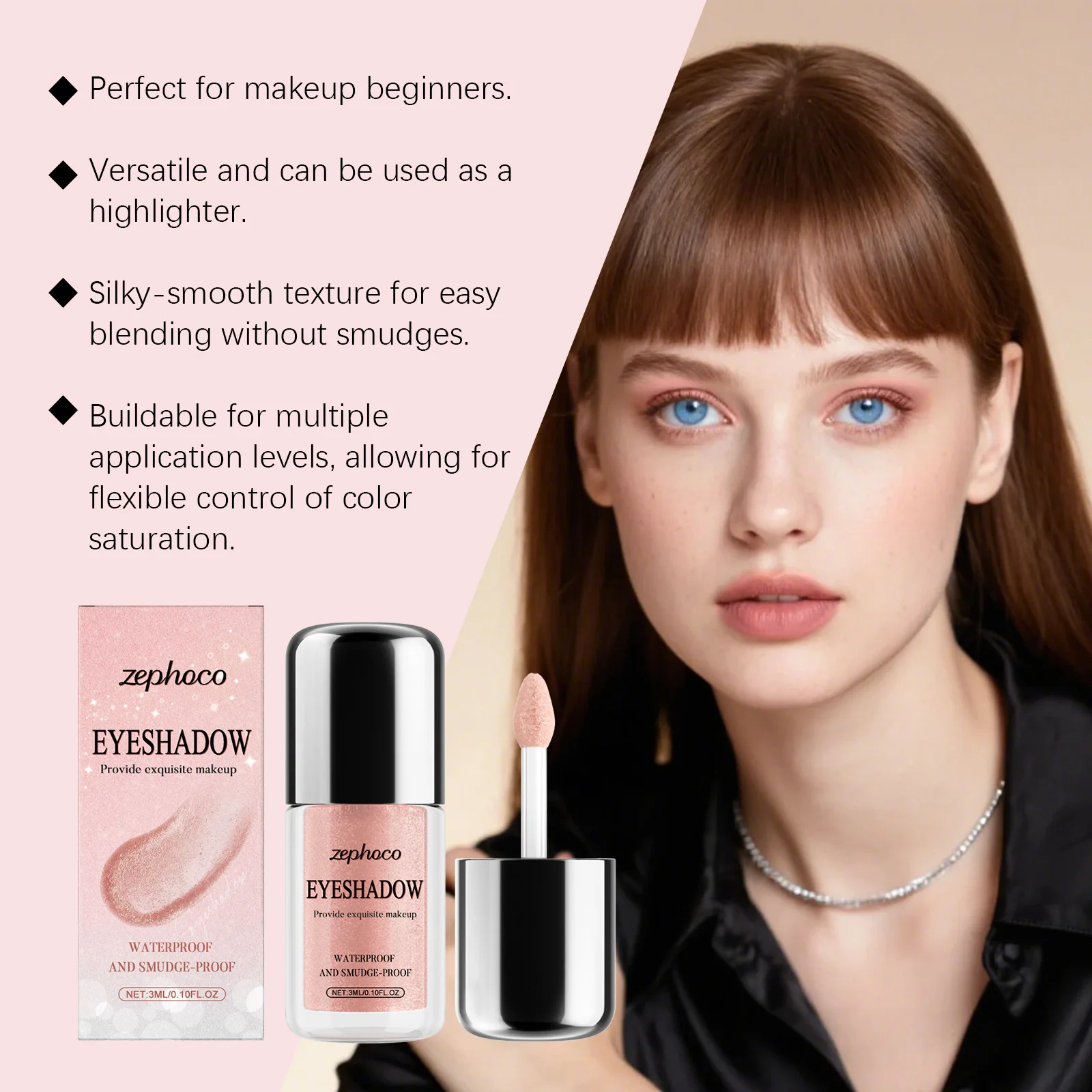 Liquid Glitter Eyeshadow Shimmer Nude Pink, Anti-Crease Rapid Film Formation Long Lasting Waterproof Metallic Eye Shadow, Quick Dry Smudge-Proof High Shine Face Body Lip Highlighter Makeup, Zero Fall-Out Creamy Blendable Sparkling Holiday Gift For Women