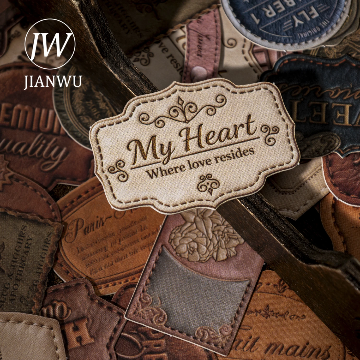 JIANWU Velvet Letterhead Series Vintage English Text Label Landscape Material Collage Sticker Creative DIY Journal Stationery