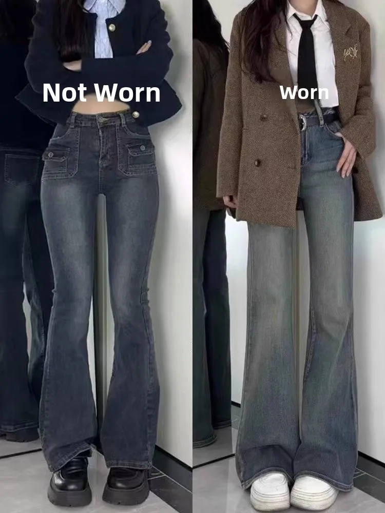 

Thiened Fce Ретро синие джинсовые брюки женские осенне-зимние большие размеры толстые мм эластичные джинсы с высокой талией и широкими штанинами