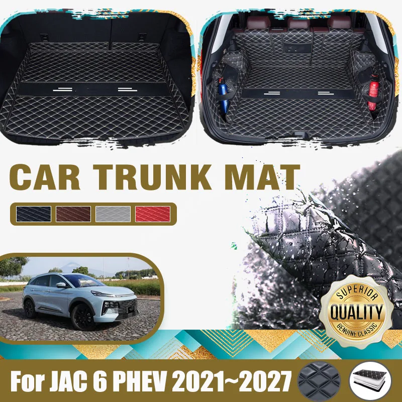 

Задние коврики в багажник автомобиля для JAC QX 6 PHEV JS6 Sei 6 Pro Tiger Seven 2021 ~ 2027 Кожаный чехол для хранения багажника Автомобильные аксессуары