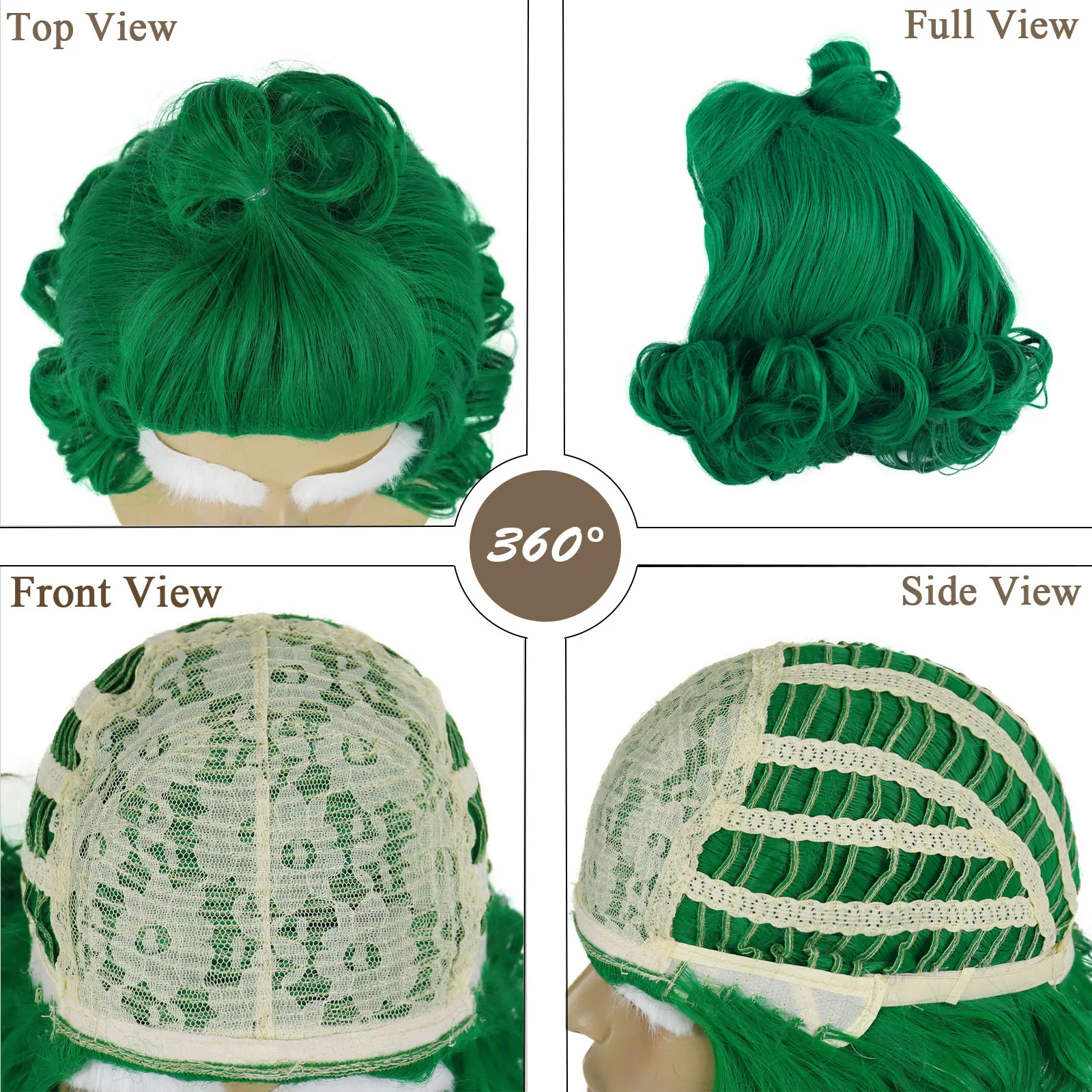 Parrucche per costumi di Halloween da uomo Parrucca per capelli cosplay anime ricci corti verdi sintetici con sopracciglia bianche Set di abiti dall'aspetto naturale