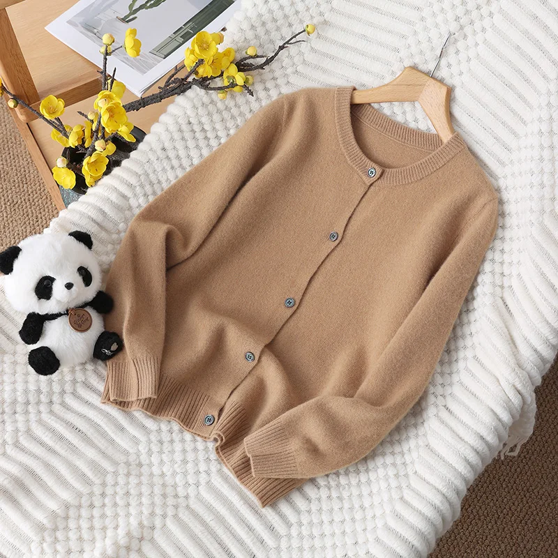 100%  Merino Wool   Cardigan Sweater  Autumn And Winter O-Neck  Unisex Style Long Sleeve Knitwear Children's Clothing Tops view 3