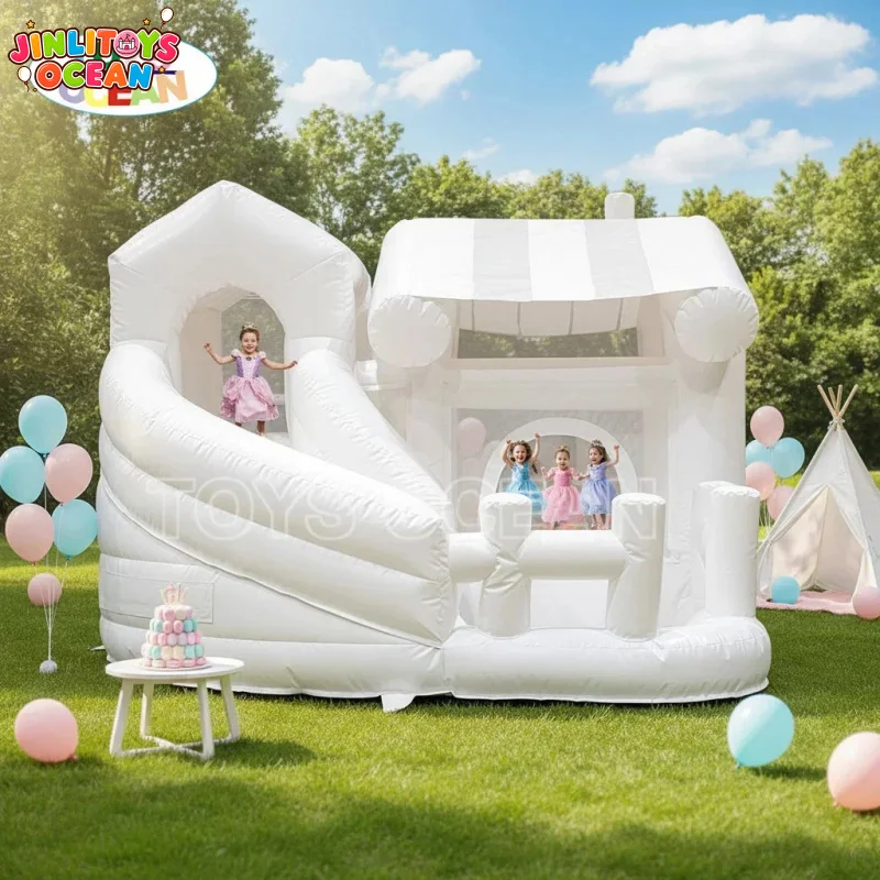 White Wedding Bounce House With Slide, Luxury Inflatable Castle for Photoshoot Baby Shower Wedding Decoration