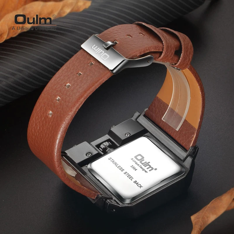 OULM Brand New Original Unique Design Square Men\'s  Wristwatch Fashion Big Dial Leather Strap Quartz Watch Male Sport Watch Hot