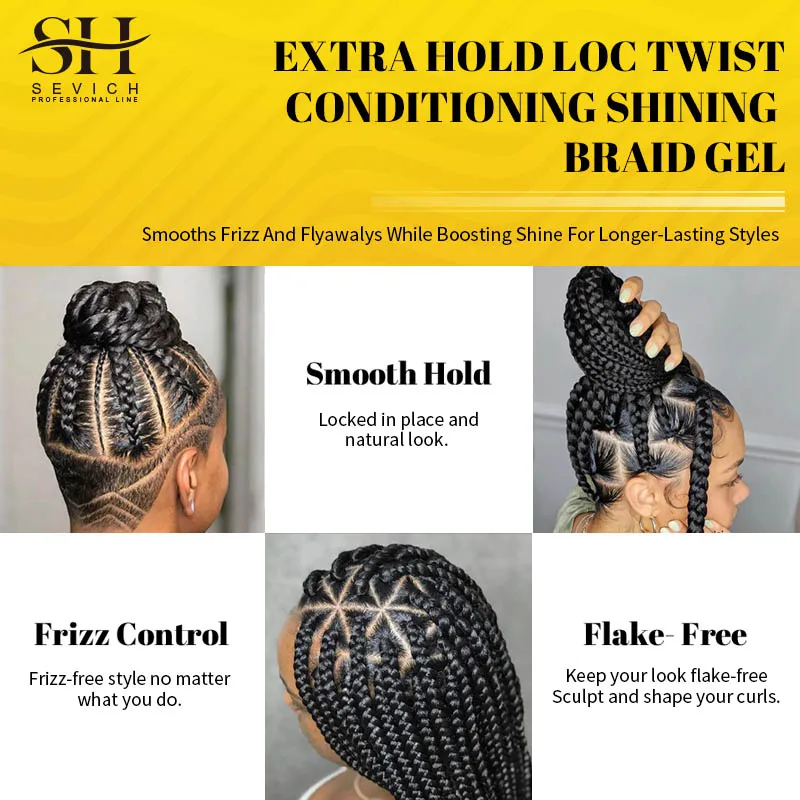 African Hair Styling Braiding Gel 100g Edges Control Hair Shaping Cream Traction Alopecia Biotin Anti Break Hair Wax Sevich