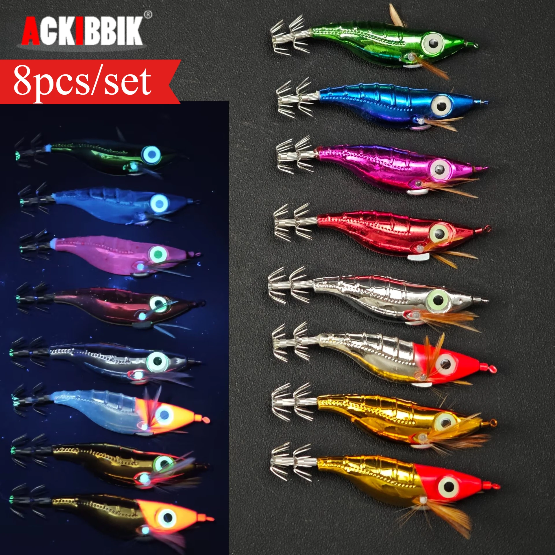 Juego de 8 señuelos de pesca de calamar con revestimiento láser, 10 cm, luminosos, para pesca de sepias, pulpos, camarones y otros animales marinos en agua salada.