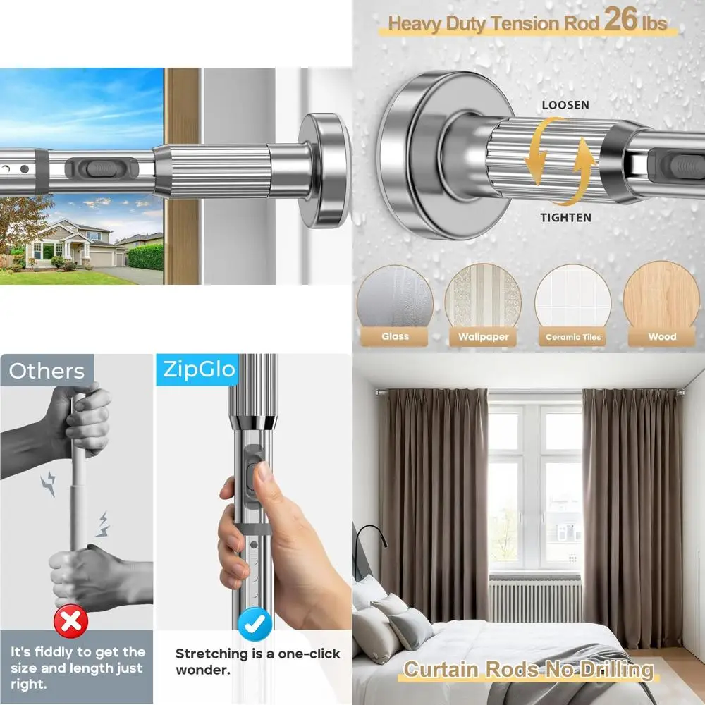 

Adjustable 41-146 Inch Extra Long Outdoor Curtain Rod, No Drill Needed, Spring-Loaded Shower Rod, 1.26 Inch Diameter
