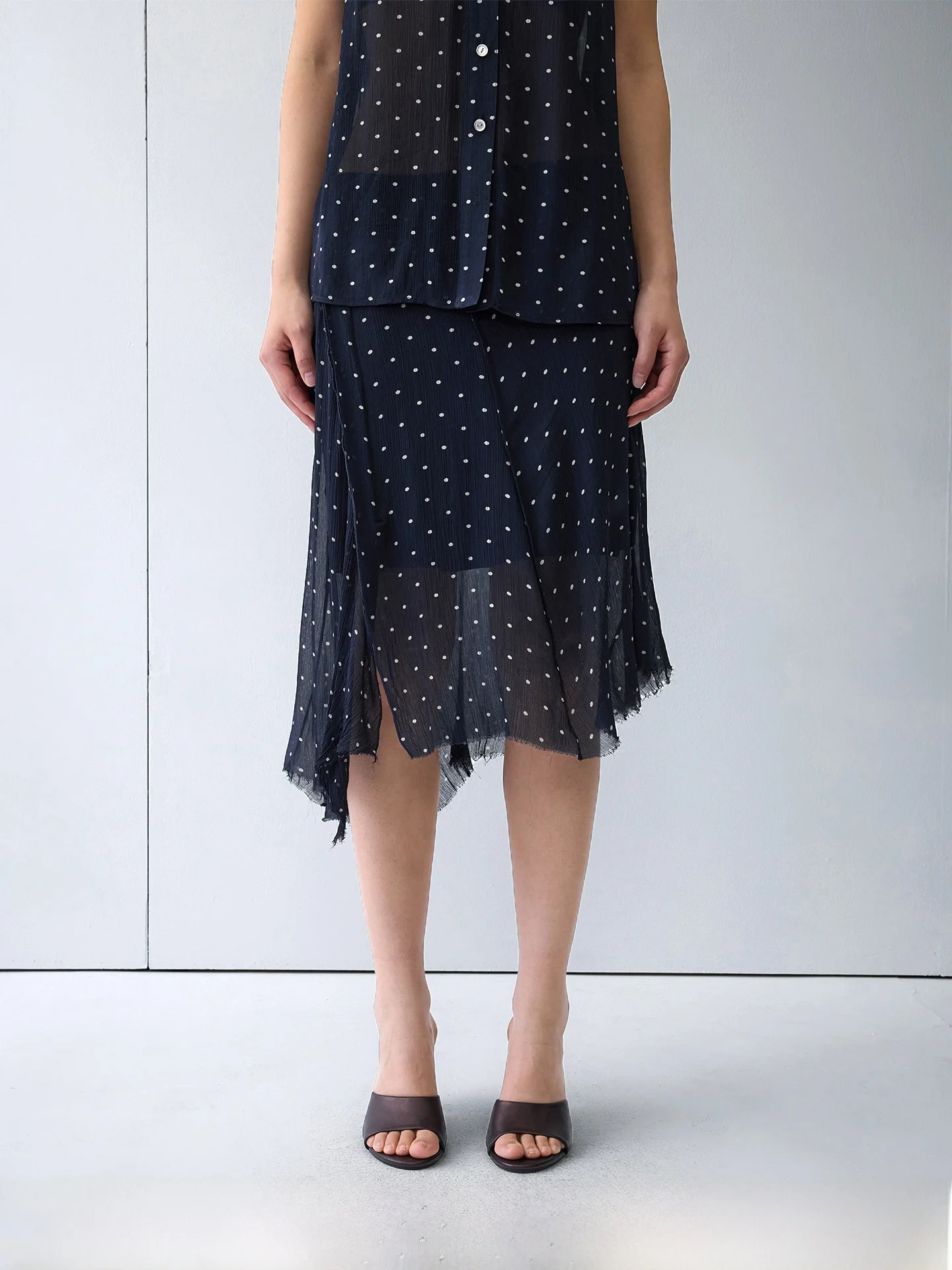 

Summer RandomPiece26 Silk Texture Polka Dot Skirt Asymmetrical Micro A-Line Half-length Women's Fashion Breathable Gown