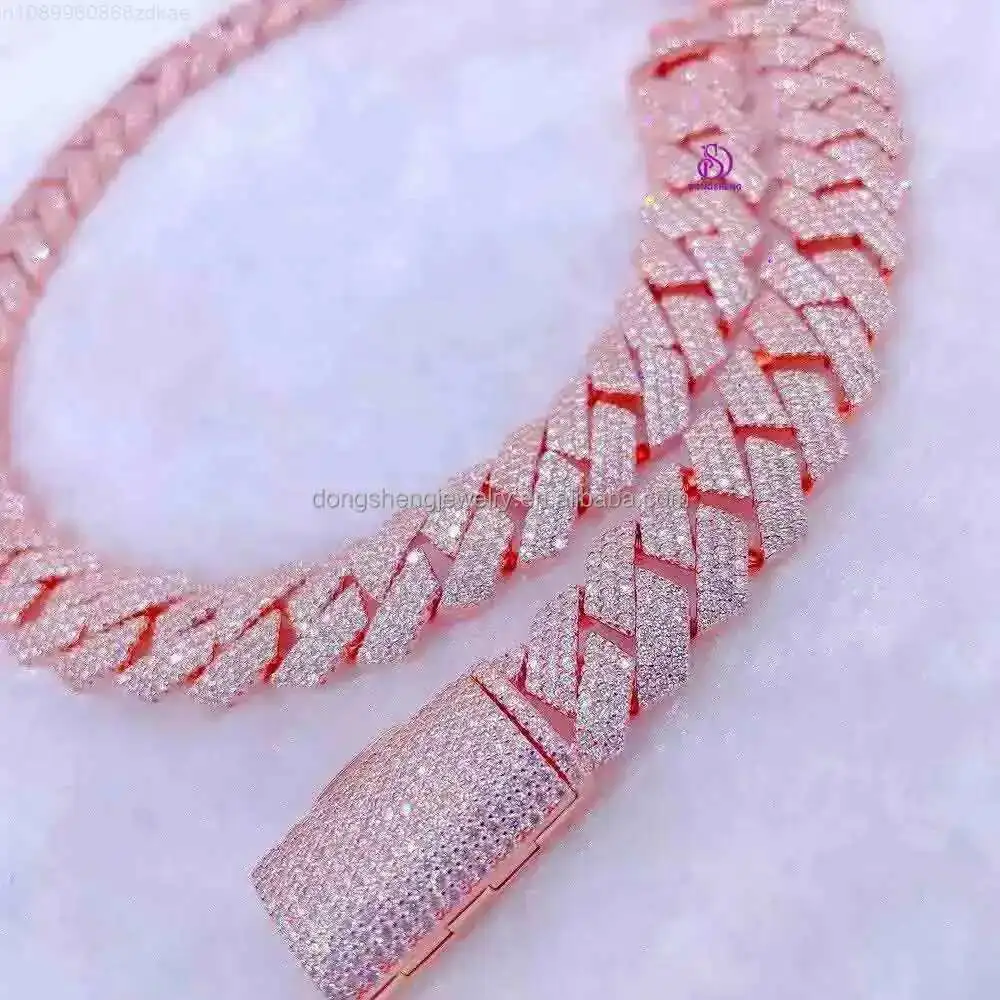 

Hip Hop Jewelry Necklace Iced Out Diamond VVS Moissanite Cuban Link Chain Rose Gold Miami Silver 18mm 20mm Customize 925 Silver