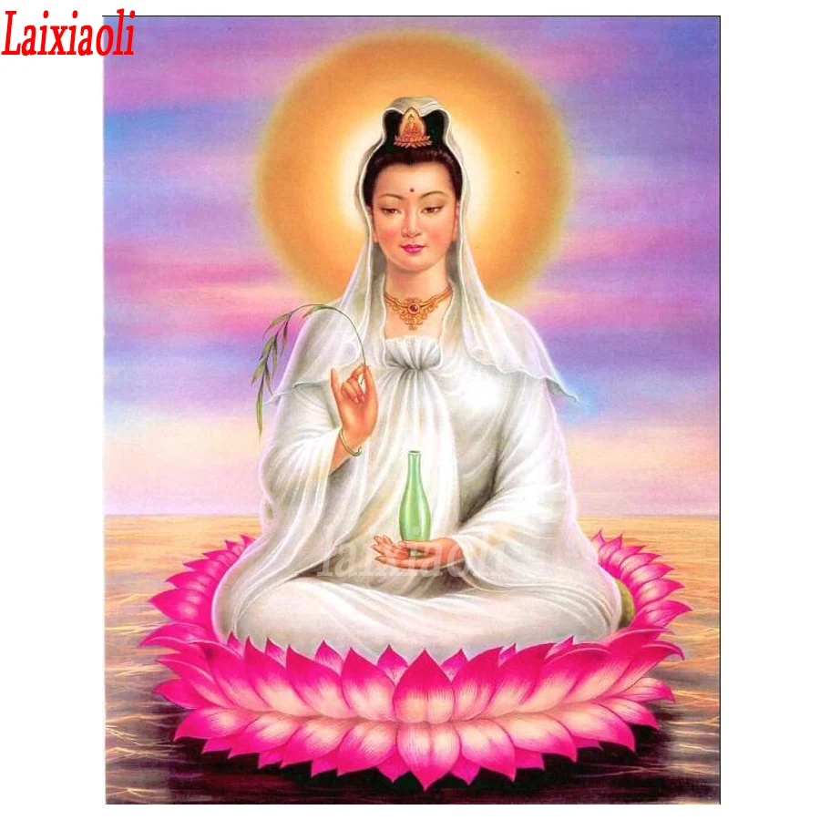 

DIY 5D Full Diamond Painting Cross Stitch Lotus Guanyin Diamond Embroidery religion Buddhism Needlework Patterns Rhinestone kits