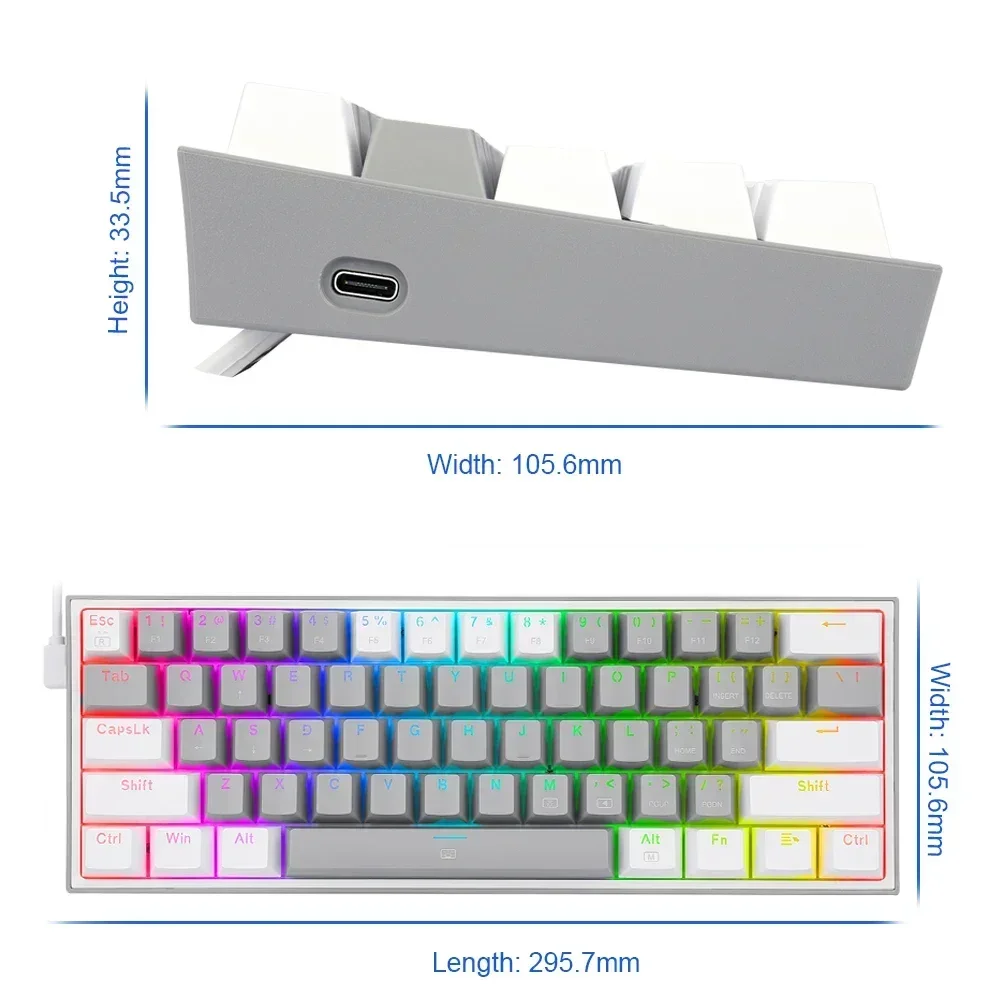 Baru! K617 RGB USB Mini Mechanical Gaming Keyboard Red Switch 61 Keys Kabel berkabel yang dapat dilepas, portabel untuk bepergian