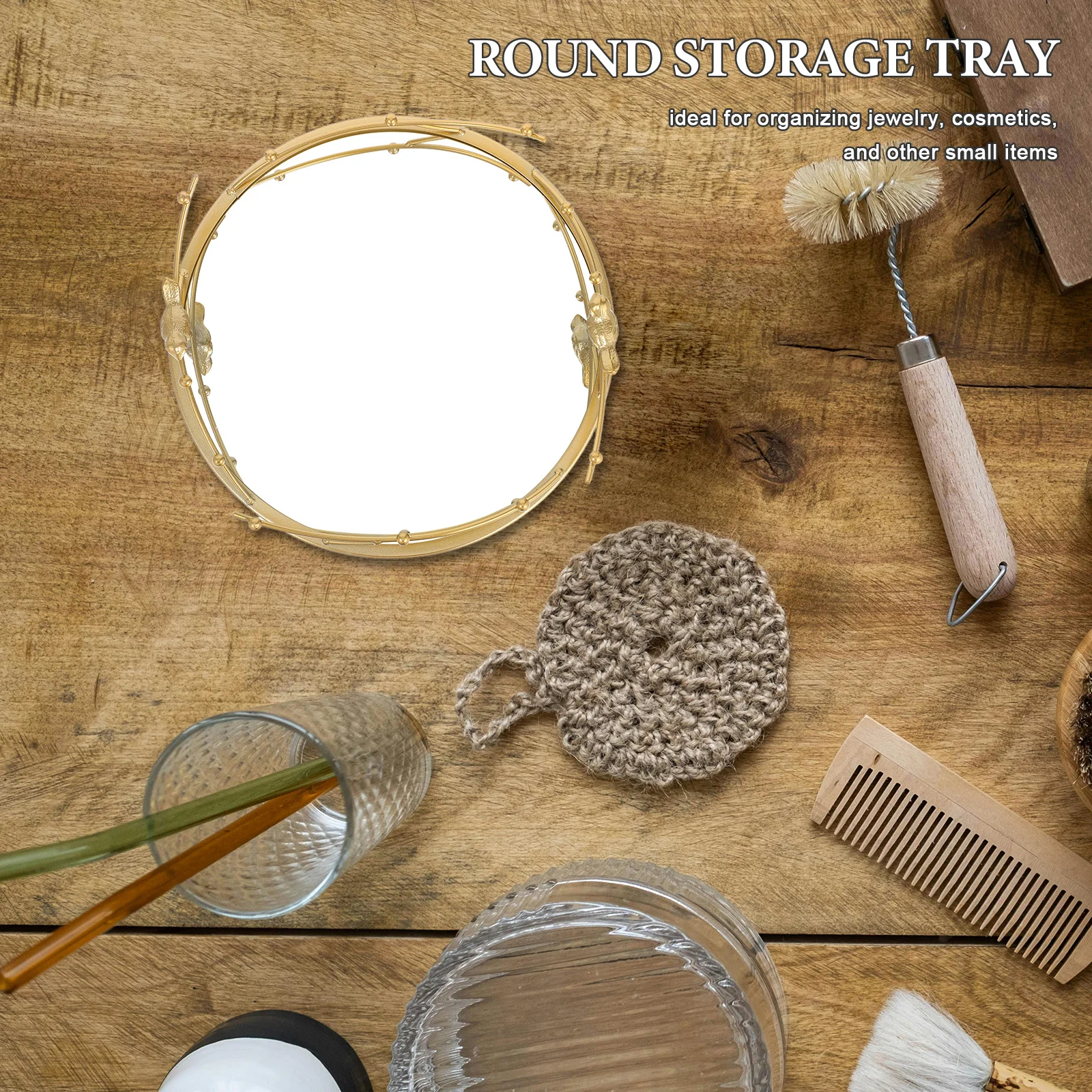 

Luxury Golden Mirrored Vanity Tray Round Nordic Design Jewelry Organizer for Bathroom Dresser Home Decorative Use