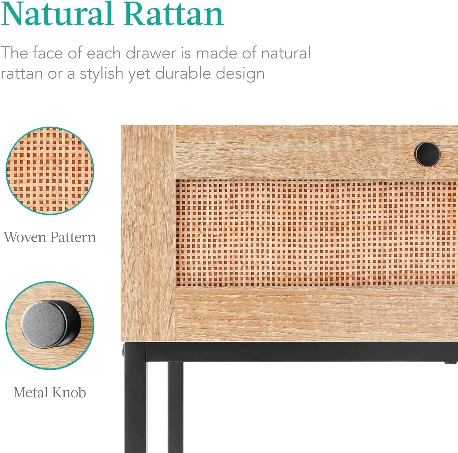 39in Rattan Coffee Table, 2-Drawer Modern Boho Home Furniture for Living Room, Bonus Room w/Wicker Storage Compartments