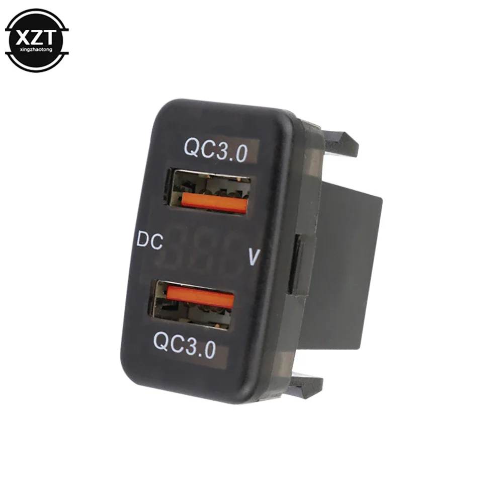 Cargadores USB de 12V-24V para Toyota, adaptador de corriente, enchufe QC 3,0, indicador LED, voltímetro de carga para teléfono