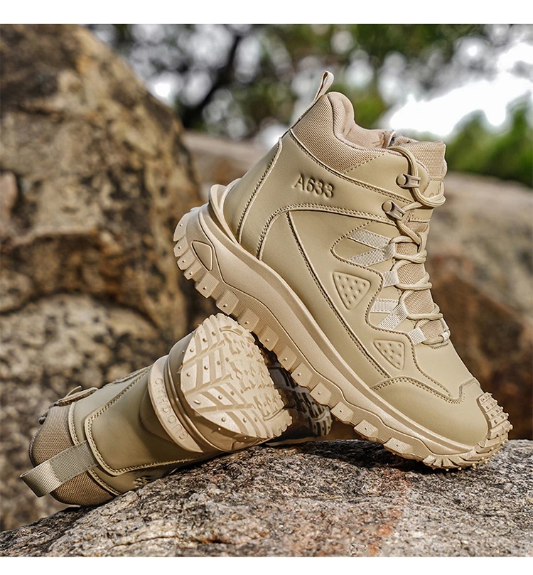 Herren-High-Top-Outdoor-Freizeitsportschuhe, mit stoßfestem Zehenschutz, rutschfester und abriebfester Sohle mit tiefem Profil, seitlichem Reißverschluss für einfaches An- und Ausziehen, geeignet für Wanderungen und Trekking, strapazierfähig und langlebig. – Detail 19