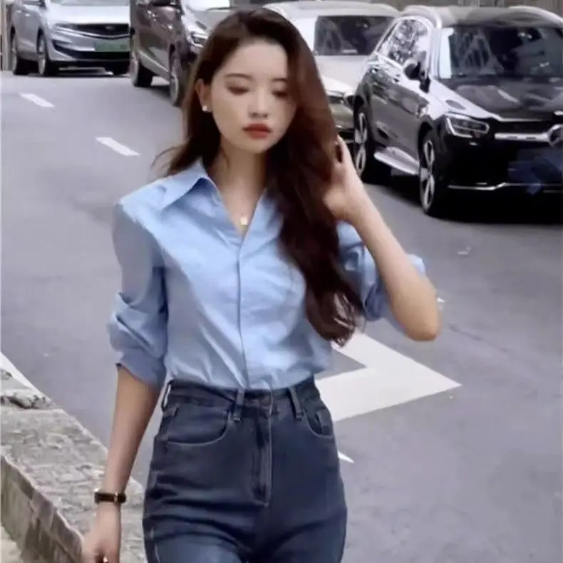 

Long Sleeve Shirts Womens Lace-Up Embroidered Slim Fit Feminine Romantic Minimalist Comfortable Spring Daily Work Look