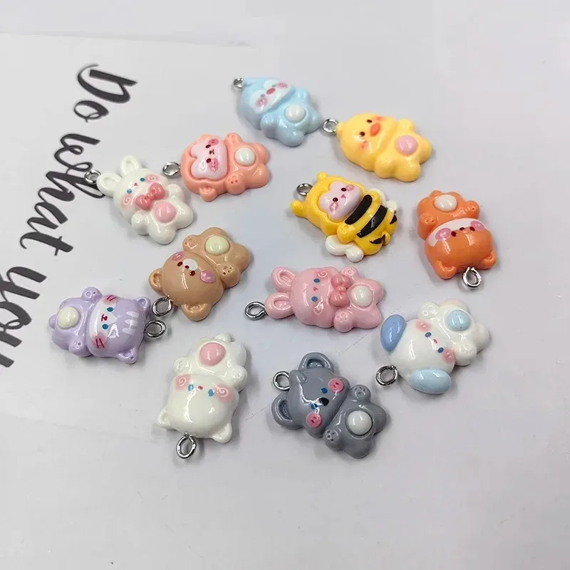 10Pcs Cute Animal Resin Charms Cat Fox Monkey Penguin Dog Pendants for DIY Earring Keychain Jewelry Findings