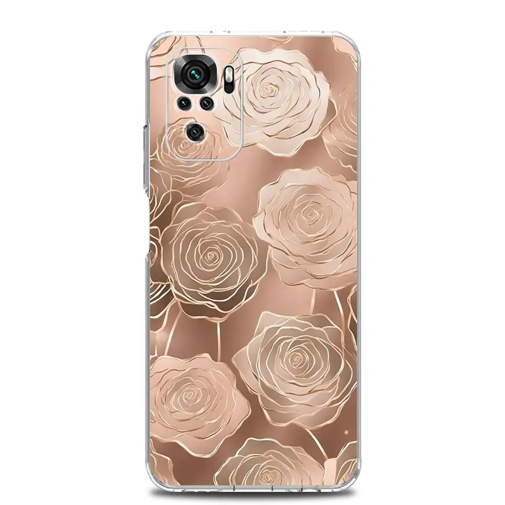 حافظة لهاتف شاومي ريدمي نوت 14 13 12 5G 9 8 10 11 Pro Plus 4G 9T 13C 12C 10C 9C 9A غطاء ناعم شفاف جميل فن ذهبي وردي