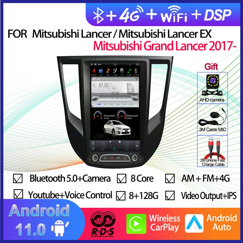 Car GPS Navigation For Mitsubishi Lancer/Lancer EX/Grand Lancer 2017- Android 11 Tesla Style Auto Radio Stereo Multimedia Player