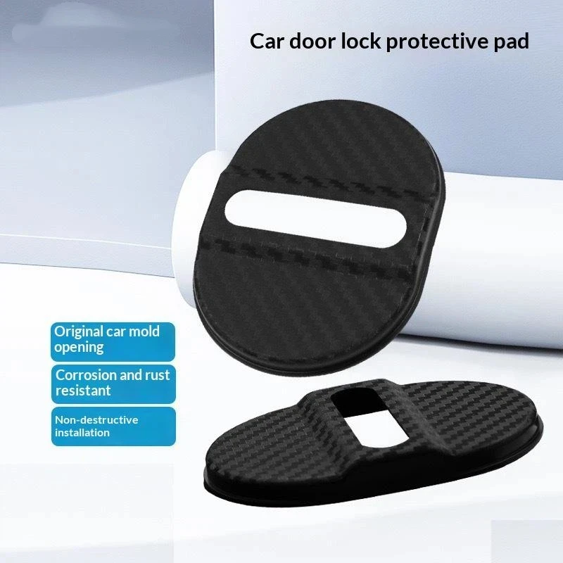 Carbon Fiber Material 4Pcs Door Lock Covers Universal Fit for Cars Shock-Absorbing Noise Reduction
