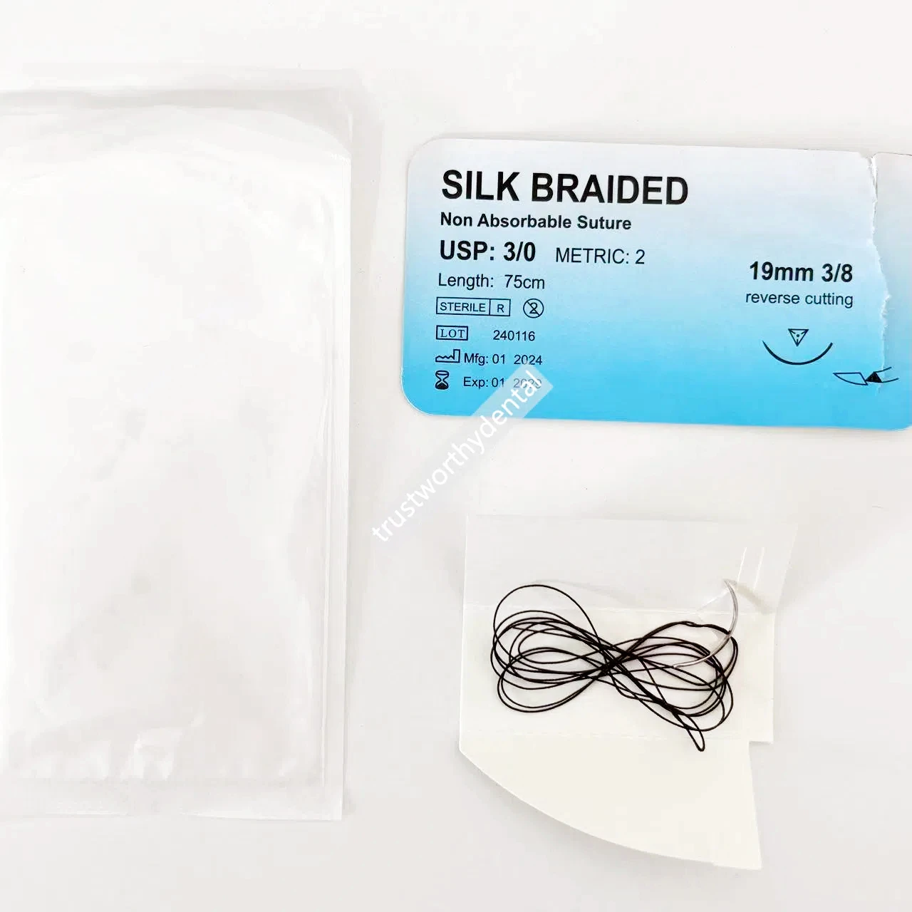 6Sizes Nylon Silk Surgical Needle Suture Braided Needled Monofilam Train Test Metric 2/1/1.5 Reverse Sutures for Practice