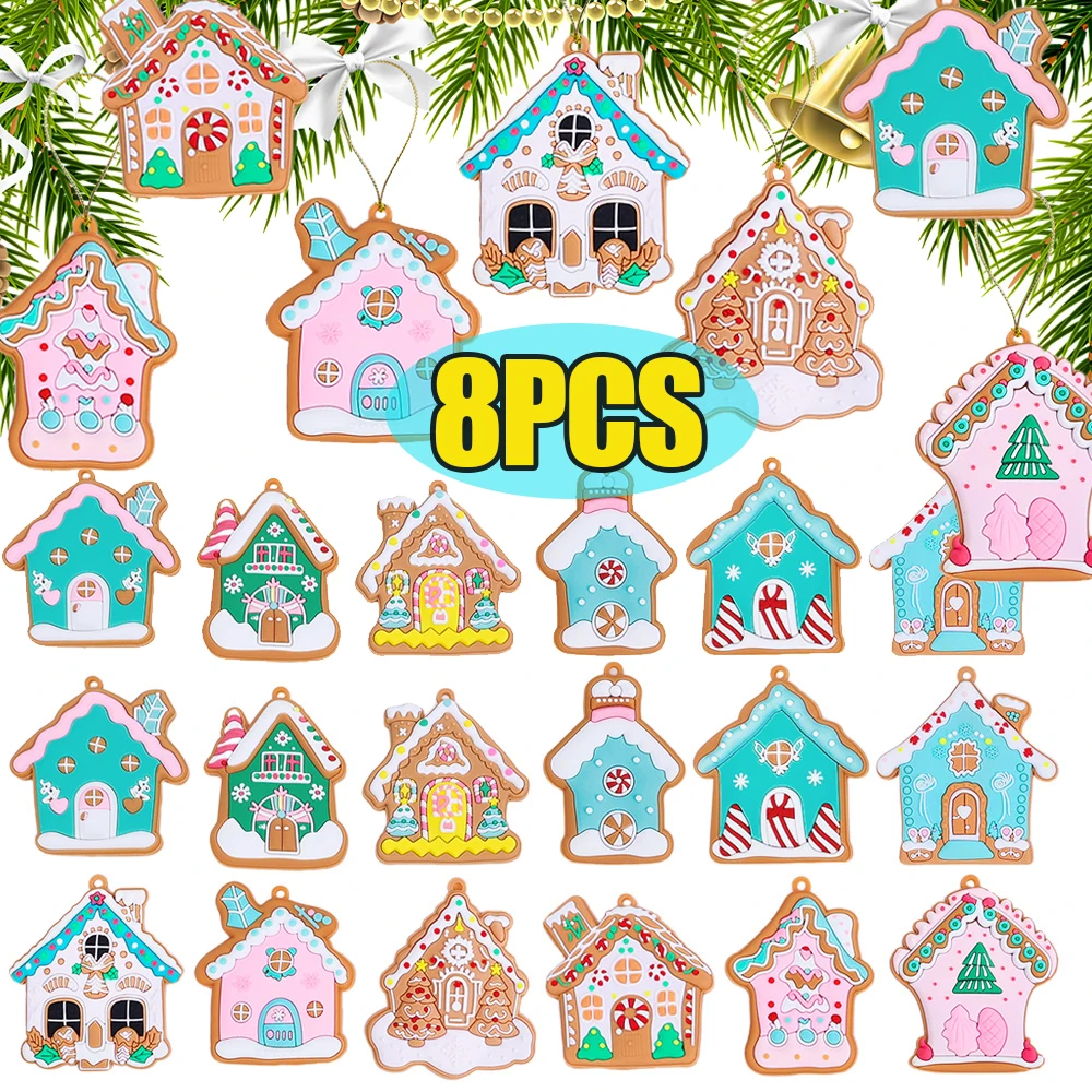 Ornement de maison de Noël en PVC, colle souple, coloré, artisanat de bricolage, couronne de maison, cadeau d'arbre de Noël, accessoire de décoration, 8 pièces
