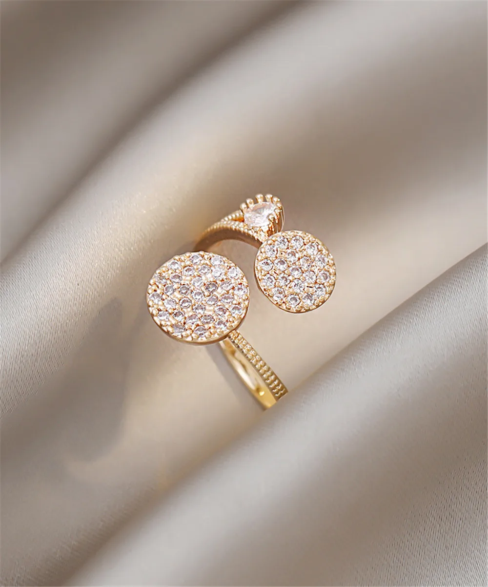 Geometric Circular Zircon Ring Female Senior Feeling Design Luxury Fashion Personality Adjustable Openings Index Finger Ring