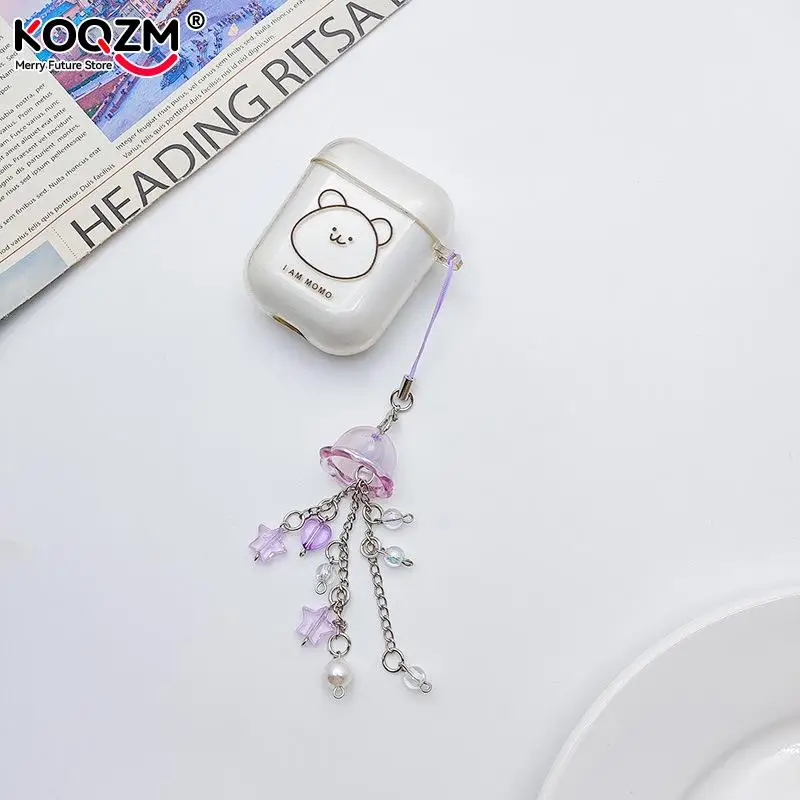 Jellyfish Phone Charm Cute Accessories Fringe Pendant Keychain With Bead Cartoon Fringe Cellphone Chain Keyring Phone Strap