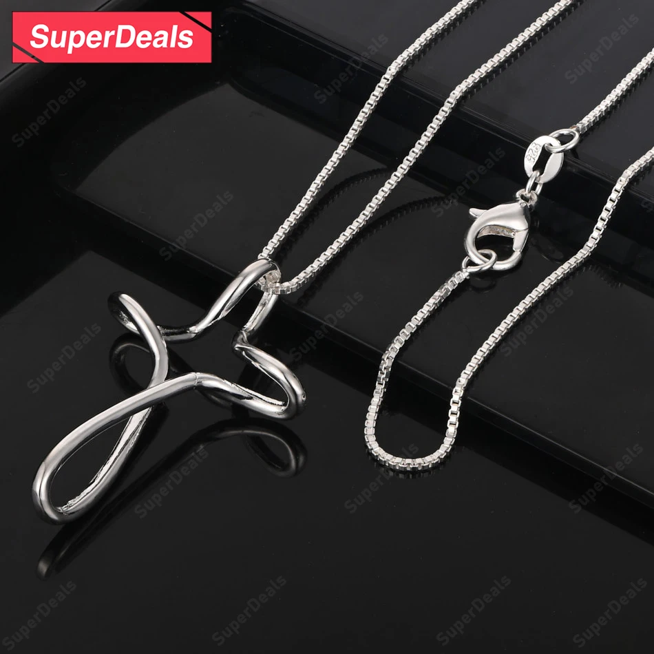 SuperDeals 925 فضة القلب Waterdrop هندسية الصليب قلادة قلادة سيدة الموضة مجوهرات الزفاف هدية عيد ميلاد